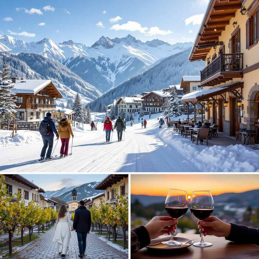 Turistas aproveitam a neve em Farellones, passeio urbano em Santiago e brinde com vinho ao pôr do sol em vinícola